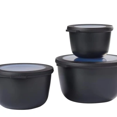 Abbildung von Mepal Multischale Cirqula Round 3 teiliges Set Vorratsdosen mit Deckel Geignet als Aufbewahrungsbox, Kuhlschrank, Gefrierschrank &amp; Mikrowellengeschirr 500 ml, 1000 ml 2000 Nordic Black