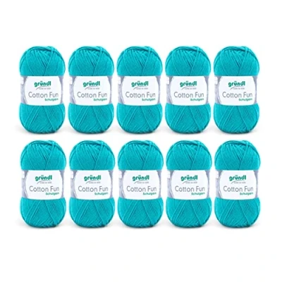 Abbildung von Gründl Wolle Cotton Fun Strickgarn Häkelgarn 100% Baumwolle, türkisblau, 10 x 50 g, 500
