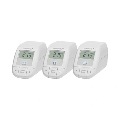Abbildung von Homematic IP Smart Home Erweiterungsset Heizen Basic, 3X digitaler Thermostat Heizung, Steuerung per App, Alexa, Google Assistant, einfache Installation, Energie sparen, 161216A1