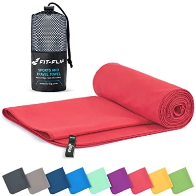 Abbildung von Fit Flip Mikrofaser Handtuch kompakte Microfaser Handtücher ideal als Sporthandtuch, Reisehandtuch, Strandtuch schnelltrocknend und leicht Badetuch groß (50x100cm, Koralle)