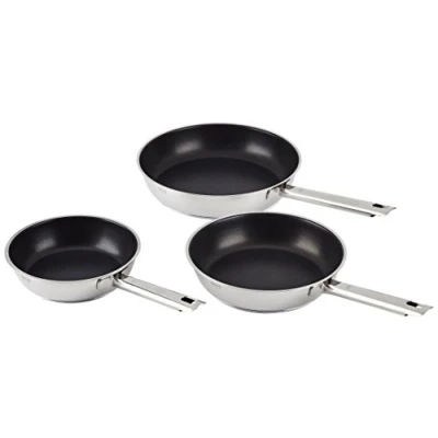 Abbildung von RÖSLE ELEGANCE Bratpfannen Set 3 tlg., Hochwertige Universalpfannen mit robuster Antihaftversieglung ProPlex, 20 cm, 24 cm und 28 Edelstahl 18/10, Induktionsgeeignet, spülmaschinengeeignet