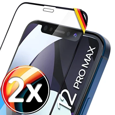 Abbildung von UTECTION 2X Full Screen Schutzglas für iPhone 12 PRO MAX Perfekte Passform vom Deutschen Anbieter Kinderleichte Anbringung &gt; Keine Blasenbildung, ultimative Glashärte Langzeitschutz