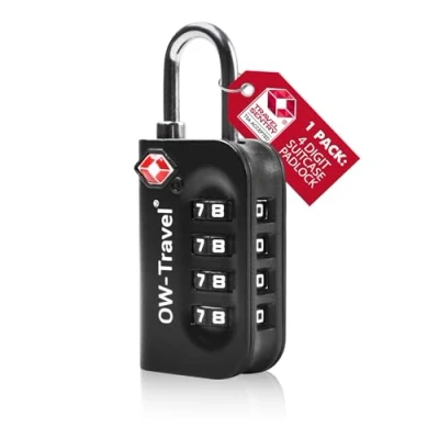 Abbildung von OW Travel Zahlenschloss 4 Stellig Kofferschloss Vorhängeschloss Gepäckschloss Sicherheitsschloss Diebstahl Sicheres Lock TSA USA Schloss Zahlencode für Reisekoffer Spind Rucksack Luggage:1 Schwarz