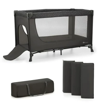 Abbildung von Kinderkraft Kinderreisebett JOY LIGHT, Babybetten, Kinderbett, Reisebett, Praktisch, Modernes Design, Kleine Abmessungen nach Zusammenklappe, Tasche, Grau