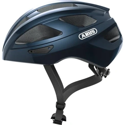 Abbildung von ABUS Rennradhelm Macator Sportiver Fahrradhelm für Einsteiger auch Zopfträger/ innen Damen und Herren Dunkelblau Glänzend, Größe L
