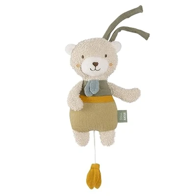 Abbildung von Fehn Mini Spieluhr Bär fehnNATUR Kuscheltier &amp; Einschlafhilfe mit Baumwolle (kbA) beruhigende Melodie &quot;Schuberts Wiegenlied&quot; Babyspielzeug für Unterwegs Zuhause Babys Kleinkinder
