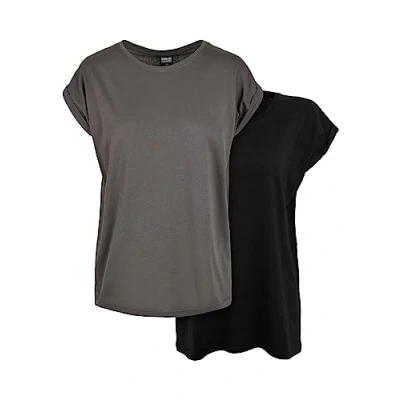 Abbildung von Urban Classics Damen T Shirt Ladies Extended Shoulder Tee 2 Pack, er Pack für Frauen, darkshadow+black, XS