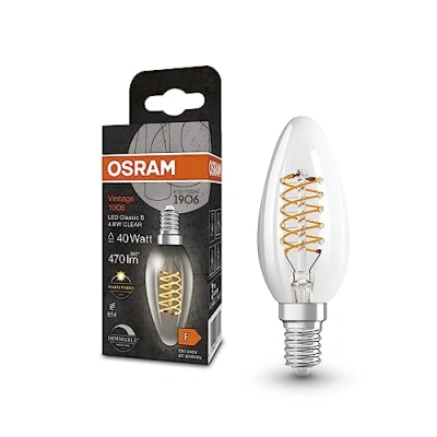 Abbildung von OSRAM Vintage 1906 Classic B FIL LED Lampe, E14, Minikerze, klar, 4,8W, 470lm, 2700K, warmweißes Licht, dimmbar, neues, ultraschlankes Filament, sehr geringer Energieverbrauch, lange Lebensdauer