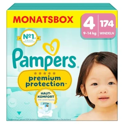 Abbildung von Pampers Baby Windeln Größe 4, Premium Protection, x174, 9kg 14kg, Doppelter Schutz für Hautkomfort &amp; gegen Auslaufen