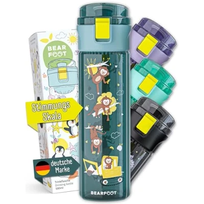 Abbildung von BEARFOOT Trinkflasche Kinder auslaufsicher, 500ml, leichte Tritan Wasserflasche, BPA frei, Kohlensäure geeignet, spülmaschinenfest für Jungen, Mädchen, Kleinkind (Bagger blau, 500ml)