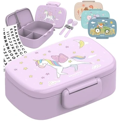Abbildung von BEARFOOT Brotdose Kinder mit Fächern, BPA frei, Lunchbox, Bento box, Brotbox, Mädchen &amp; Jungen, Snackbox, 100% auslaufsicher, Vesperbox für Kindergarten, Schule (Einhorn)