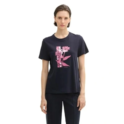 Abbildung von TOM TAILOR Damen T Shirt aus Bio Baumwolle mit Print, 11789 Real Navy Blue 1, XL