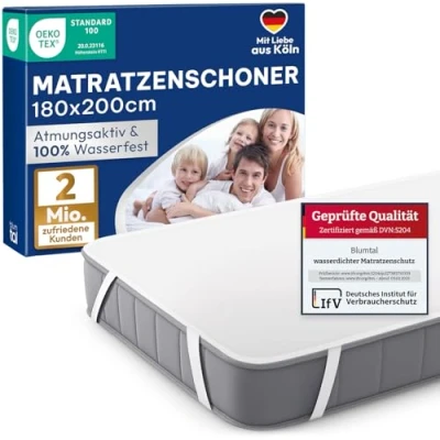 Abbildung von Blumtal Matratzenschoner 180x200cm wasserdichte Matratzenauflage aus 80% Baumwolle Oeko TEX zert. Inkontinenzunterlage waschbar bis 95 C knisterfreier Bett Topper wasserdicht