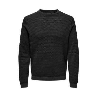 Abbildung von Only &amp; Sons Legerer Gepunkteter Longsleeve Strickpullover, Herren, Größe: Large, Dunkelgrau