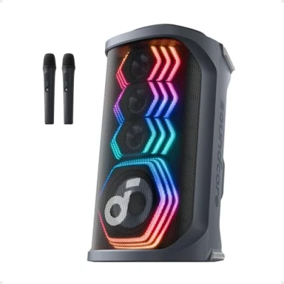 Abbildung von soundcore Rave 3S Partybox mit KI Karaoke, Party Lautsprecher 2 kabellosen Mikros, 200W Sound, Gesangsentfernung, Lichtshow, Auracast, 12h Spielzeit, Bluetooth für innen &amp; außen