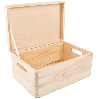 Abbildung von Creative Deco Holzkiste mit Deckel 30 x 20 14 cm (+/ 1cm) Erinnerungsbox Baby Groß Holzbox Unlackiert Kasten Griffen Für Dokumente, Spielzeug, Werkzeuge ROH &amp; UNGESCHLIFFEN