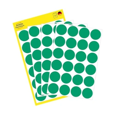 Abbildung von AVERY Zweckform 3006 selbstklebende Markierungspunkte 96 Stück (Ø18mm, Klebepunkte auf 4 Bogen, Punktaufkleber zur Farbcodierung, runde Aufkleber für Kalender, Planer und zum Basteln, Papier) grün