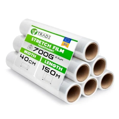 Abbildung von V1 Trade 6x Stretchfolie Transparent Folie für Möbel Hand Umzugfolie 150m x 40 cm Stretchfolienrolle Transparentfolie 23my Verpackungsfolie auf Rolle Wickelfolie Umzugsfolie Dehnung 250%