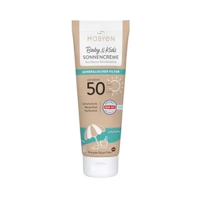 Abbildung von MABYEN Sonnencreme Baby und Kids LSF 50 100ml Hoher Sonnenschutz Zertifizierte Naturkosmetik Natrue, Vegan, Parfümfrei