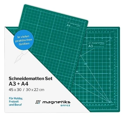 Abbildung von magnetiks Schneidematte 2er Set DIN A3 und A4 im Schneideunterlage selbstheilend doppelseitig grün
