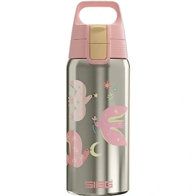 Abbildung von SIGG Isolierte Trinkflasche Kinder Shield Therm One Fly Away Kohlensäuregeeignet Auslaufsicher Spülmaschinenfest BPA frei 90% recycelter Edelstahl Brushed &amp; Pink mit Vögeln 0,5L
