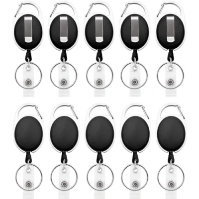 Abbildung von Fushing Schlüsselanhänger Ausziehbar,10 Karabiner ID Card Badge Clips mit Gürtel Clip Spulen Holder Halter schwarz