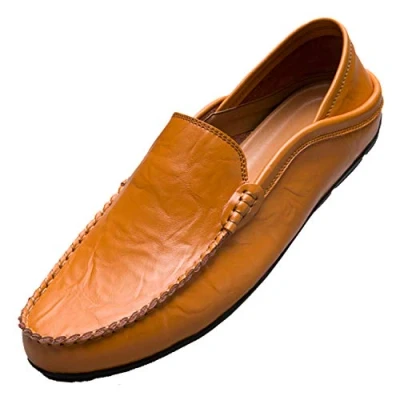 Abbildung von Unitysow Mokassins Slipper Herren Leder Slip On Fahren Schuhe Leicht Weich Loafers Handgefertigt Flache Business Schuhe,Gelb,EU 45
