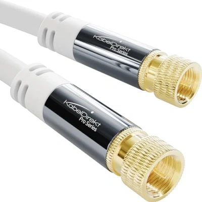 Abbildung von KabelDirekt SAT Kabel, Koaxialkabel Internet, Satellitenkabel weiß 2m TV Kabel/Fernsehkabel mit F Stecker, bruchfestem Metallstecker und mehrfach geschirmt (für Radio, DVB T2, C, S2)