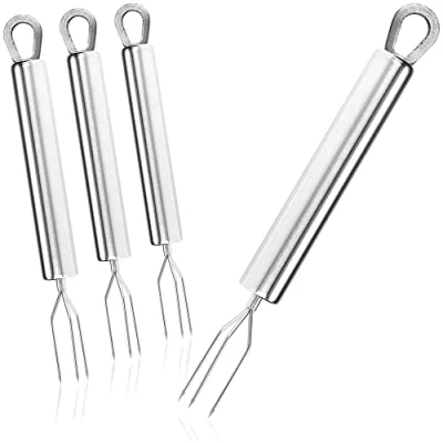 Abbildung von com four® 4x Pellkartoffel Gabel mit 3 Zinken, aus rostfreiem Edelstahl 430, wiederverwendbar als Maisspieß, Schälhilfe (04 Stück Edelstahl)