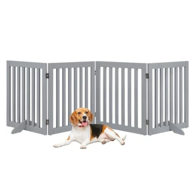 Abbildung von unipaws Absperrgitter Hunde mit Füßen, Treppenschutzgitter ohne Bohren, Freistehendes Holz Hundetore Türgitter Hundegitter Schutzgitter treppe Hund kindergitter, Grau (4 Elemente, 61 cm hoch)
