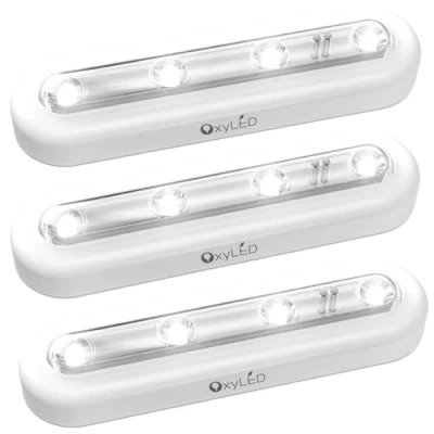 Abbildung von OxyLED Lampe Batteriebetrieben, Touch Led Schrankbeleuchtung Batterie 140 Schwenkbares Design Schranklicht mit Slim Bright für Treppe Küchen 3 Stück