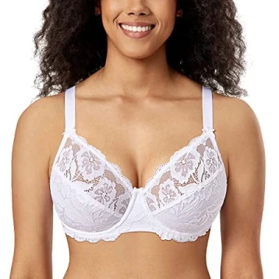Abbildung von DELIMIRA Damen Vollschalen BH ungefütterte Spitze Tüll Cup,mit Bügel Weiss 75J