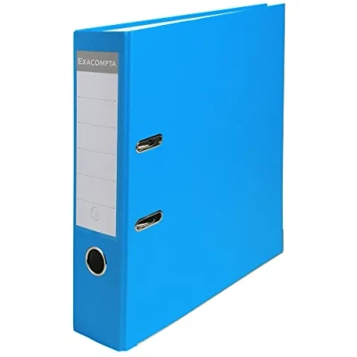 Abbildung von Exacompta 918412B Kunststoff Ordner 8 cm breit DIN A4 Kunststoffbezug außen Papierbezug innen Rückenschild austauschbar Ringordner Aktenordner Briefordner Büroordner Plastikordner hellblau