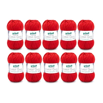 Abbildung von Gründl Cotton Quick Uni Strickgarn/Häkelgarn, 10 Knäuel à 50 g (farbenfrohes Garn aus 100% Baumwolle, OEKO TEX zertifiziert, / 125 m, Nadelstärke: 3 4, x g), Kirsche, 29 12 7 cm