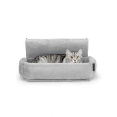 Abbildung von lionto Katzenheizungsliege mit kuscheligem Plüschbezug, warmes Katzenbett zum Einhängen Metallhaken für alle gängigen Heizungen, waschbare Katzenhängematte aus gemütlichem Material, dunkelgrau