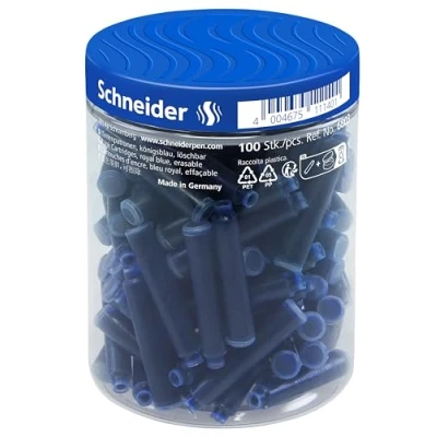 Abbildung von Schneider 6803 Tintenpatronen (Standard Patronen für Füller, löschbar) königsblau, 100 Stück