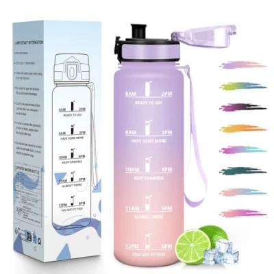 Abbildung von HoneyHolly Trinkflasche 1L, Zeitmarkierung, Wasserflasche, Auslaufsicher, Sport, Wiederverwendbar, Water Bottle für Fitnessstudio, Radfahren, Büro, Outdoor, Wasserflasche Auslaufsicher
