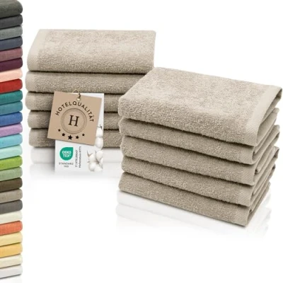 Abbildung von ZOLLNER 10er Set Seiftücher weiche und saugstarke Waschlappen waschbar bis 95C Baumwolle 30x30 cm in Cappuccino