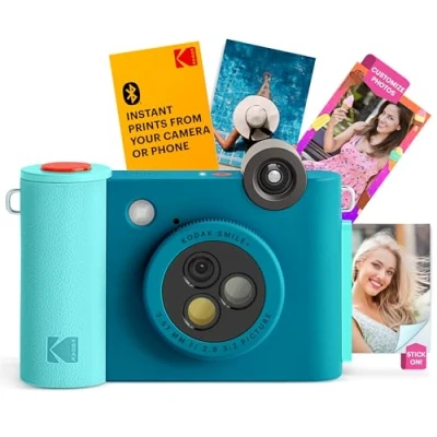 Abbildung von KODAK Smile+ 2 in 1 Digitale Sofortbildkamera &amp; kabelloser Bluetooth Fotodrucker 10MP, Spezialeffekt Drehobjektiv, Zink 2x3 Klebefotos, Drucken über Fun App von Smart Devices Blau
