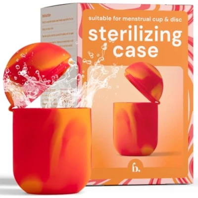 Abbildung von Bodyotics Comfycase Menstruationsteller/Cup Wash Case Orange &amp; Rot Sterilisator, Wasch und Tragetasche für wiederverwendbare Discs Cups