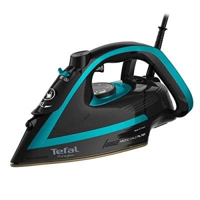 Abbildung von Tefal FV8066 Puregliss Dampfbügeleisen 280 g/Min. Dampfstoß Vertikaldampf XL Wassereinfüllöffnung stabile Ablage Anti Kalk Ausstattung Tropfstopp Auto Abschaltung Schwarz/Türkis
