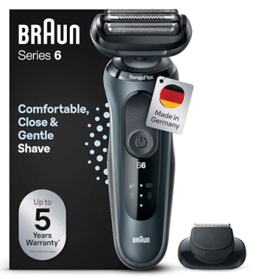 Abbildung von Braun Series 6 Elektrorasierer mit EasyClick Aufsatz, SensoFlex Rasierer Herren Elektrisch, Präzisionstrimmer, Wet &amp; Dry, Geschenk Mann, Made in Germany, 61 N1200s, grau
