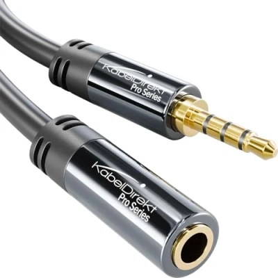 Abbildung von KabelDirekt Headset Verlängerungskabel mit bruchfestem Metallgehäuse 3 m (die Verlängerung ist ideal für Gaming Headsets oder Mikrofon, TRRS 4 polig, 3,5 mm Stecker auf Buchse)