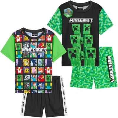 Abbildung von Get Trend Minecraft Pyjama Jungen Schlafanzug Kinder Kurz 2er Set Weich und Bequem für den Sommer Creeper Gamer Geschenke Jungs (11 12 Jahre, Grün Minecraft)