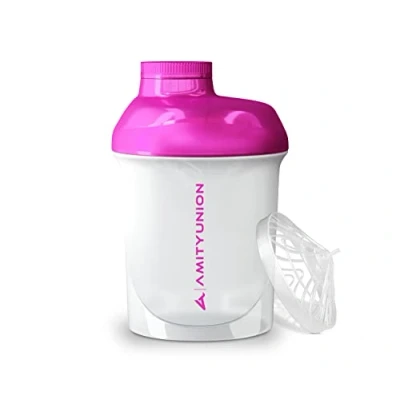 Abbildung von Frauen Protein Shaker 400ml Deluxe auslaufsicher, Europa, 100% BPA frei mit Sieb &amp; Skala für Cremige Whey Shakes, Gym Fitness Becher Isolate, Sport Getränke, Original Eiweiß in Weiß Pink