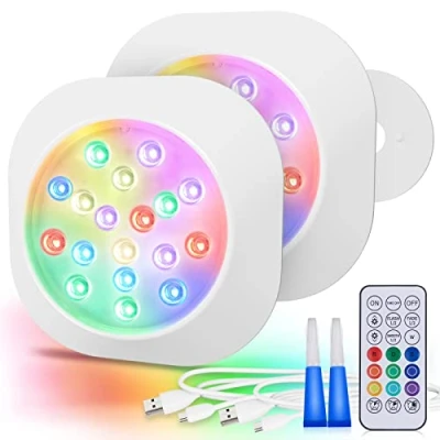 Abbildung von LyLmLe Wiederaufladbare LED Pool Lichter, 14cm Voll Wasserdicht RGBW Unterwasserscheinwerfer mit Fernbedienung,Dauert bis zu 40H,Magnetische Poolbeleuchtung für Stahlwandpool Framepool Holzpool 2Pack