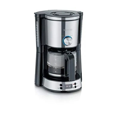 Abbildung von SEVERIN Kaffeemaschine &quot;TypeSwitch&quot; mit Glaskanne und Timer, AromaSwitch zur Wahl für 2 Brühoptionen, Digitaluhr Timerfunktion, bis zu 10 Tassen, 1.000W, Edelstahl gebürstet schwarz, KA 4826