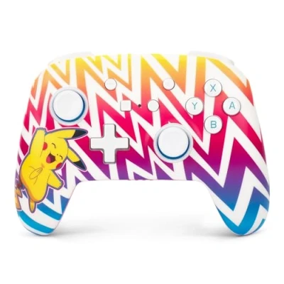 Abbildung von Verbesserter Kabelloser PowerA Controller für Nintendo Switch Lebhafter Pikachu, Lite, Gamepad, Spiele Controller, Bluetooth Aufladbar, Offiziell Lizenziert