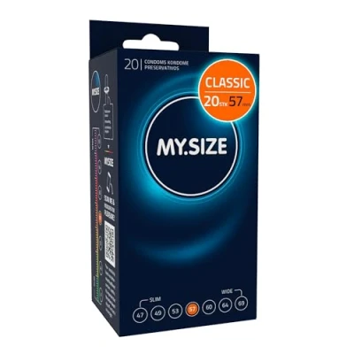 Abbildung von MY.SIZE Classic Kondome 57 mm Breite I 20 Stück Packung Premium extra dünn gefühlsecht hauchzart dünne 0,07 Wandstärke vegan für Männer Condoms for men