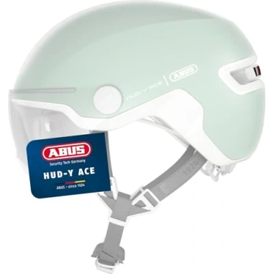Abbildung von ABUS Stadthelm HUD Y ACE stylischer Fahrradhelm mit Visier und magnetischem, aufladbarem LED Rücklicht für Damen Herren Pure Mint, Größe M